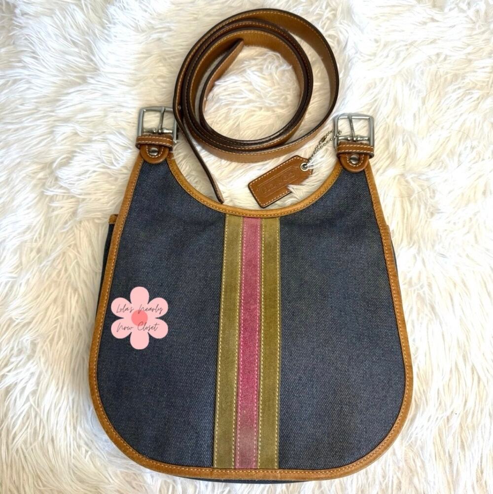 RARE y2k COACH Vintage Denim Suede Striped Crossbody Shoulder Bag